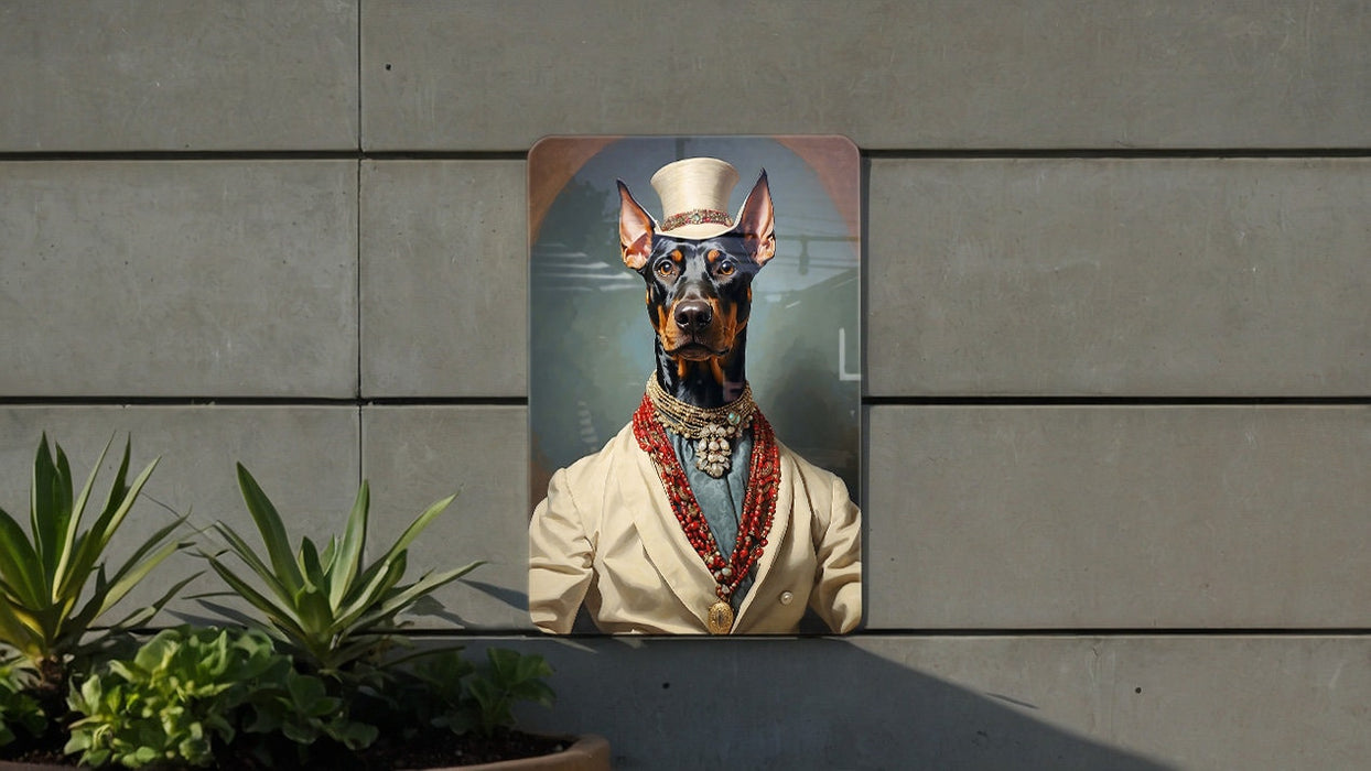 Victorian Doberman Painting Metal Sign - Regal Guardian, Noble Protector, Aristocratic Doberman, Period Decor, Guardian Breed Art
