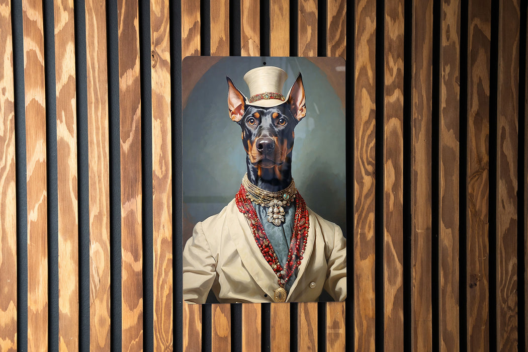 Victorian Doberman Painting Metal Sign - Regal Guardian, Noble Protector, Aristocratic Doberman, Period Decor, Guardian Breed Art