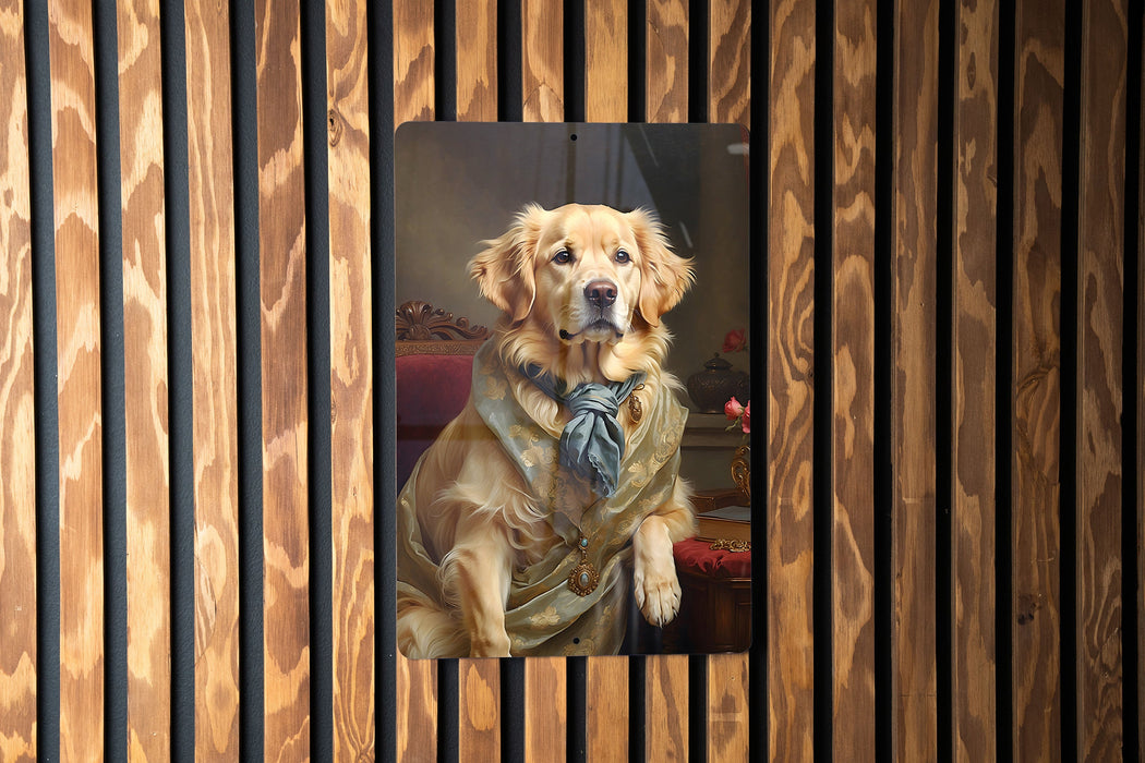 Victorian Golden Retriever Painting Metal Sign - Noble Companion, Regal Retriever, Aristocratic Friend, Period Elegance, Classic Dog Art