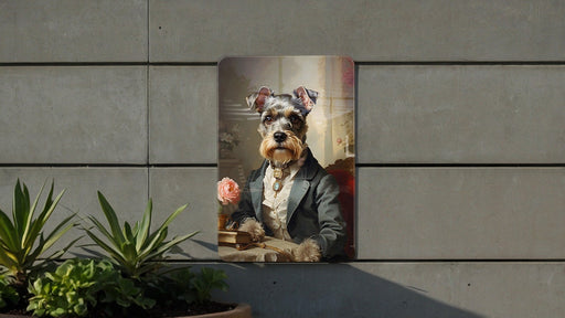Victorian Miniature Schnauzer Painting Metal Sign - Aristocratic Schnauzer, Noble Companion, Period Attire, Schnauzer Decor, Regal Portrait