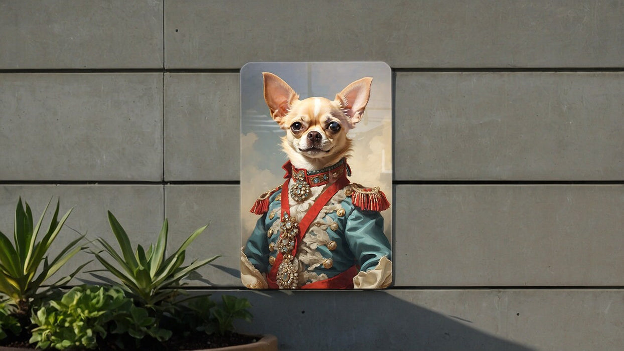 Victorian Warrior Chihuahua Metal Sign - Tiny Guardian, Noble Warrior, Period Chihuahua, Regal Protector, Chihuahua Decor