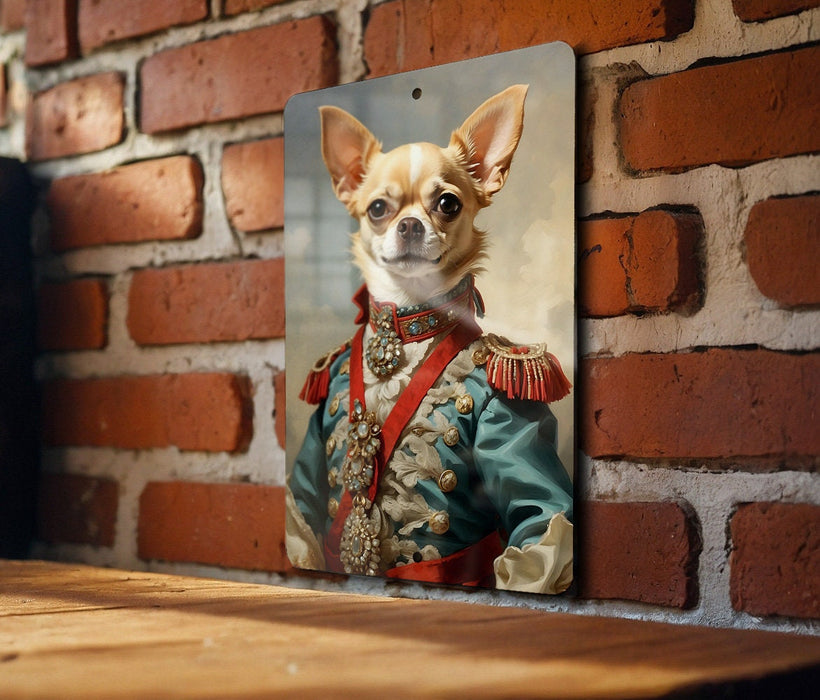 Victorian Warrior Chihuahua Metal Sign - Tiny Guardian, Noble Warrior, Period Chihuahua, Regal Protector, Chihuahua Decor