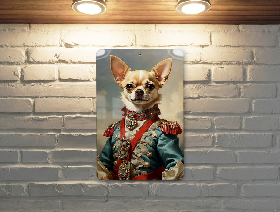 Victorian Warrior Chihuahua Metal Sign - Tiny Guardian, Noble Warrior, Period Chihuahua, Regal Protector, Chihuahua Decor