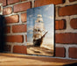 Sailboat on Sand Painting Metal Sign - Emerald Sea, Desert Voyage, Nautical Fantasy, Sand Sailing, Dreamy Seascape