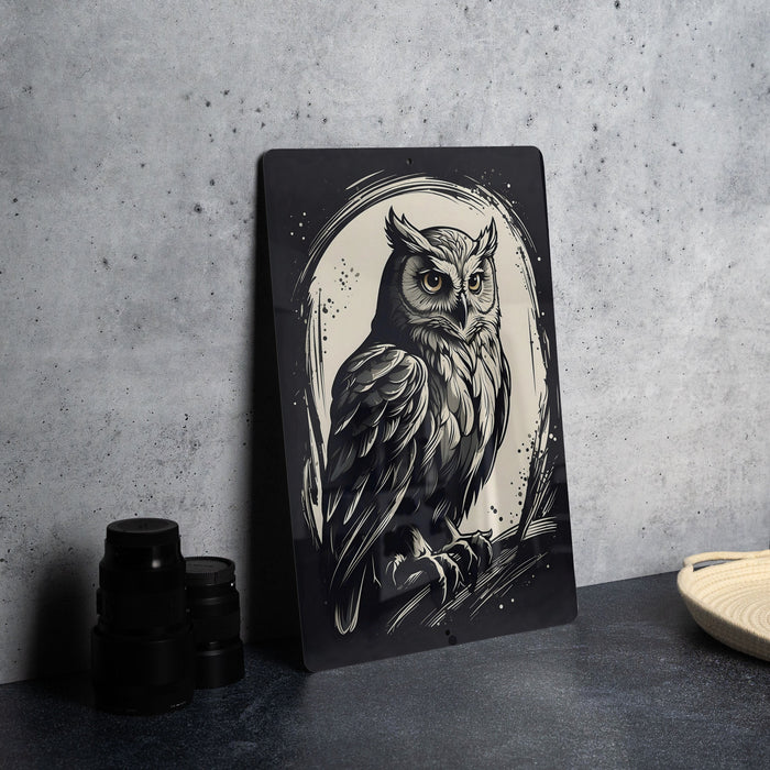 Simplistic Owl Wall Art Metal Sign - Minimalist Bird, Nature’s Wisdom, Elegant Feather, Serene Avian, Modern Decor