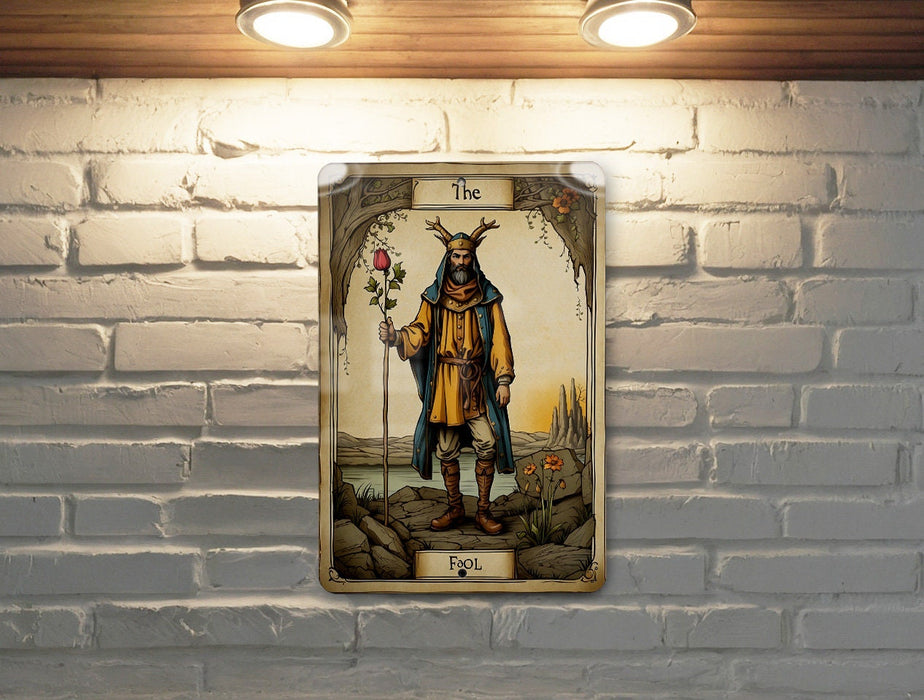 DND Style The Fool Wall Art Metal Sign - Fantasy Journey, Medieval Tarot, Adventurous Spirit, Role Play Imagery, Quest Beginnings