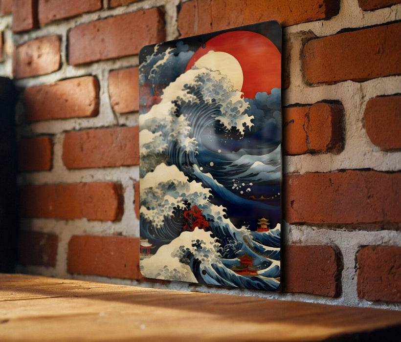 Vintage Japanese Ocean Art Metal Sign - Serene Sea, Traditional Waves, Oriental Aesthetic, Peaceful Water, Artistic Decor