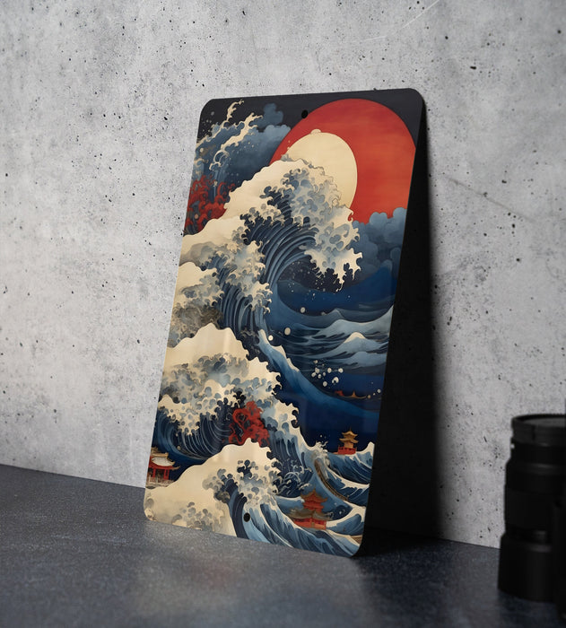 Vintage Japanese Ocean Art Metal Sign - Serene Sea, Traditional Waves, Oriental Aesthetic, Peaceful Water, Artistic Decor
