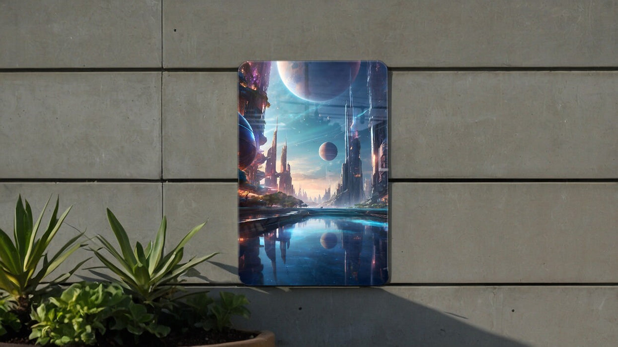 Sci-Fi City Wall Art Metal Sign - Futuristic Metropolis, Urban Sci-Fi, Neon Skyline, Cyberpunk Cityscape, Modern Utopia