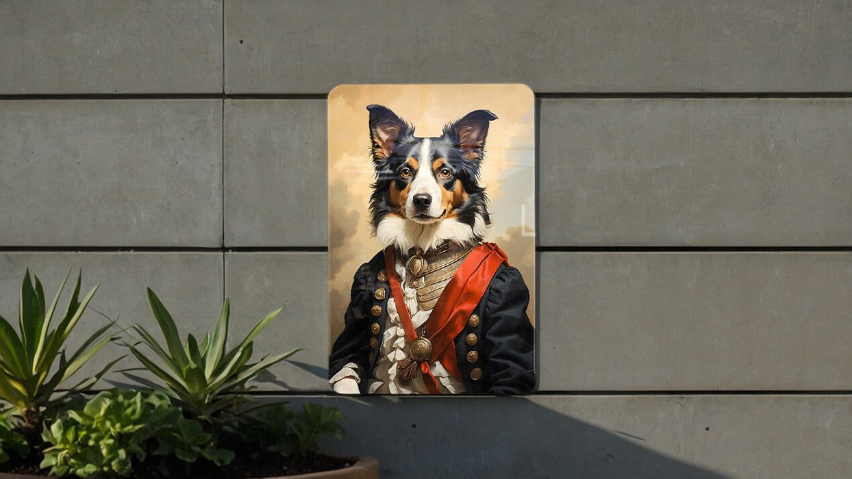 Fancy Victorian Border Collie Metal Sign - Elegant Portrait, Regal Canine, Aristocratic Pet, Period Dress, Classic Decor