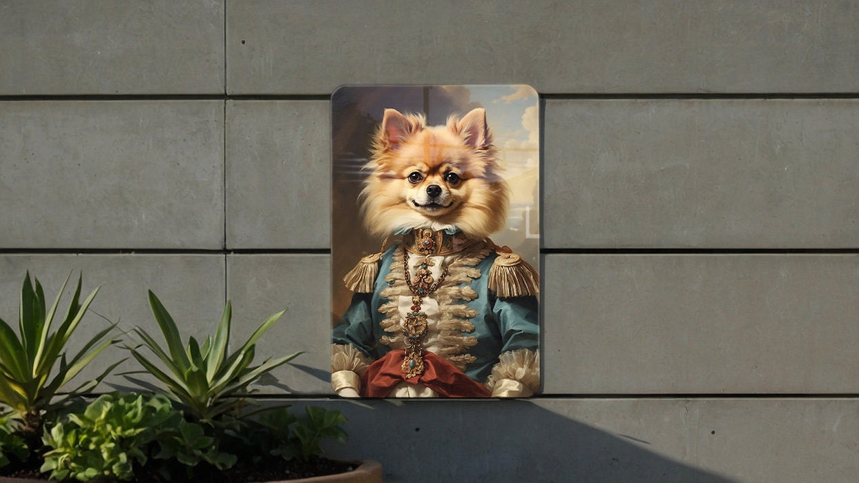 Fancy Victorian Pomeranian Metal Sign - Regal Portrait, Aristocratic Fluff, Period Elegance, Noble Pet, Luxurious Decor