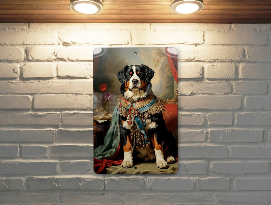 Victorian Warrior Bernese Mountain Dog Metal Sign - Noble Guardian, Regal Armor, Heroic Companion, Historical Warrior, Majestic Decor
