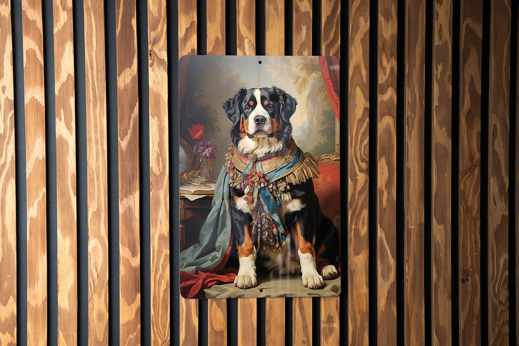 Victorian Warrior Bernese Mountain Dog Metal Sign - Noble Guardian, Regal Armor, Heroic Companion, Historical Warrior, Majestic Decor