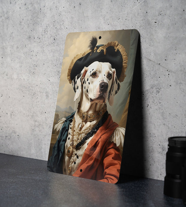 Victorian Fancy Dalmatian Metal Sign - Regal Spots, Noble Breed, Aristocratic Pose, Period Elegance, Spotted Companion Decor
