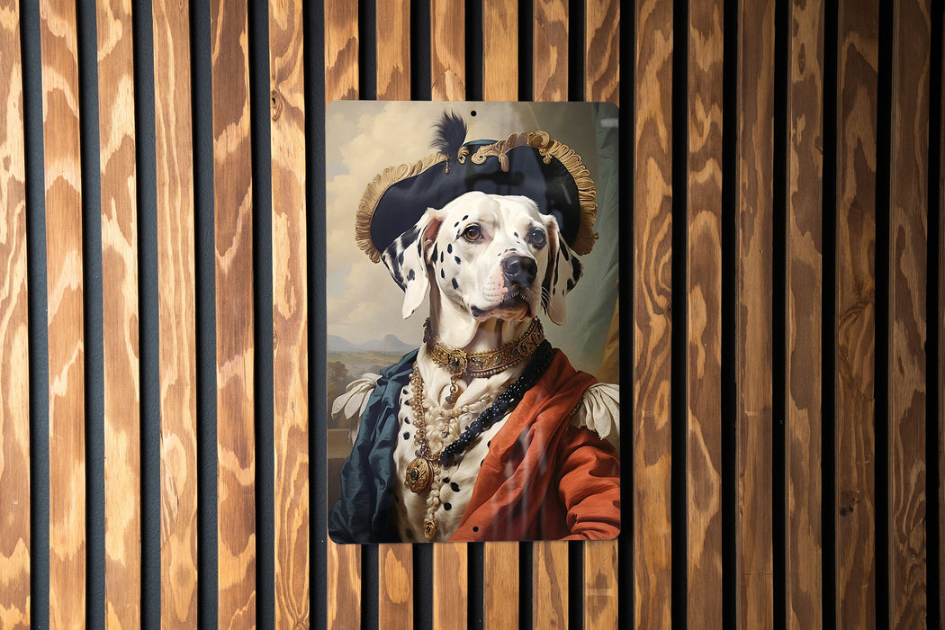 Victorian Fancy Dalmatian Metal Sign - Regal Spots, Noble Breed, Aristocratic Pose, Period Elegance, Spotted Companion Decor