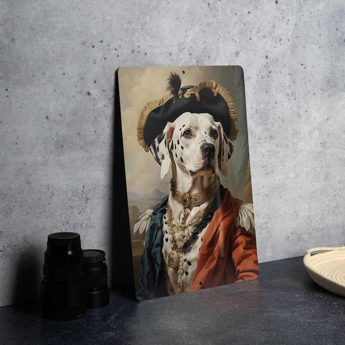 Victorian Fancy Dalmatian Metal Sign - Regal Spots, Noble Breed, Aristocratic Pose, Period Elegance, Spotted Companion Decor