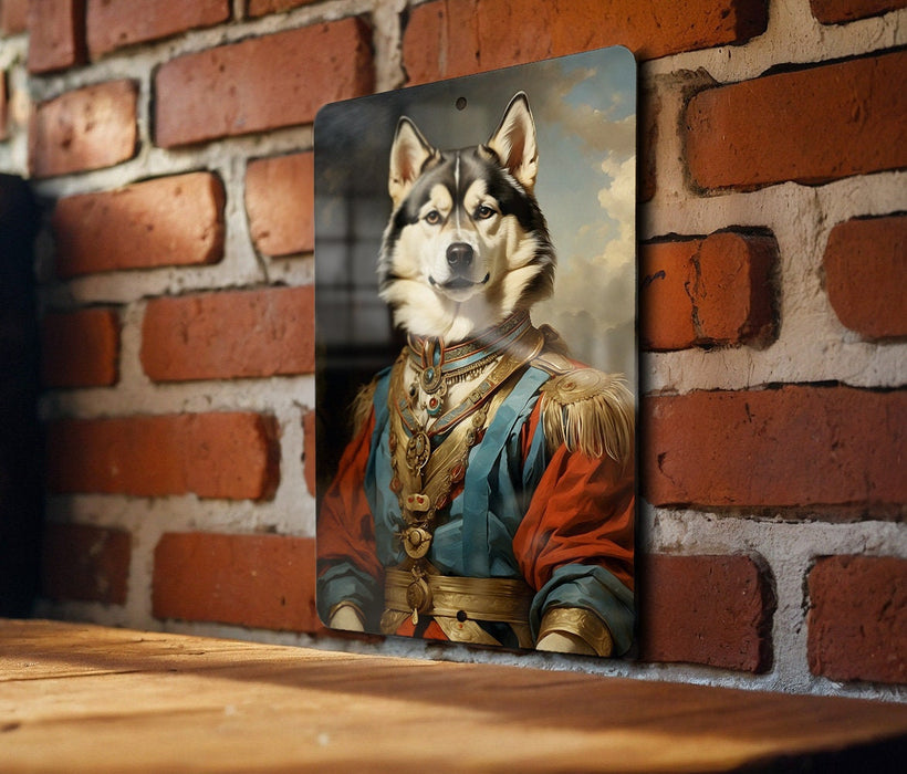 Victorian Fancy Husky Metal Sign - Noble Snow Dog, Regal Winter Breed, Aristocratic Husky, Period Attire, Majestic Canine Decor