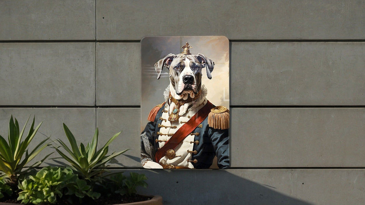 Victorian Great Dane Warrior Metal Sign - Majestic Protector, Regal Guardian, Noble Dane, Historical Fighter, Grand Canine Decor