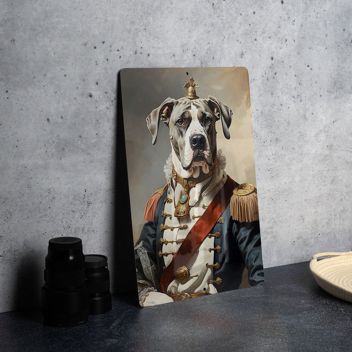 Victorian Great Dane Warrior Metal Sign - Majestic Protector, Regal Guardian, Noble Dane, Historical Fighter, Grand Canine Decor