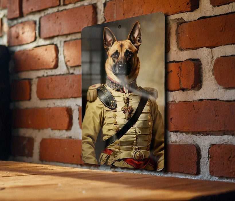 Victorian Belgian Malinois Metal Sign - Noble Protector, Regal Service Dog, Aristocratic Guard, Period Military Decor, Historic Breed