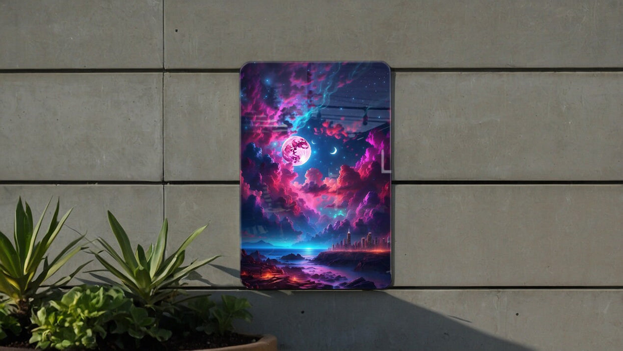 Cyberpunk Galaxy Sky Wall Art Metal Sign - Sci-Fi Cityscape, Neon Universe, Futuristic Decor, Space Aesthetic, Urban Stars