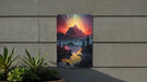 Fantasy Mountain Retrowave Art Metal Sign - Synthwave Decor, Retro Future, Neon Landscape, 80s Aesthetic, Dreamy Peaks