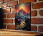 Fantasy Mountain Retrowave Art Metal Sign - Synthwave Decor, Retro Future, Neon Landscape, 80s Aesthetic, Dreamy Peaks
