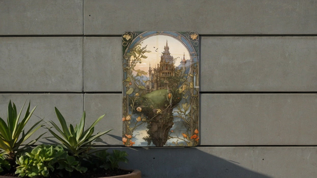 Floating Castle Fantasy Painting Metal Sign - Dreamworld Decor, Sky Fortress, Magical Realm, Enchanted Castle, Airborne Wonder