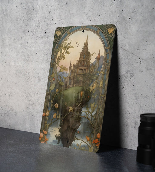 Floating Castle Fantasy Painting Metal Sign - Dreamworld Decor, Sky Fortress, Magical Realm, Enchanted Castle, Airborne Wonder