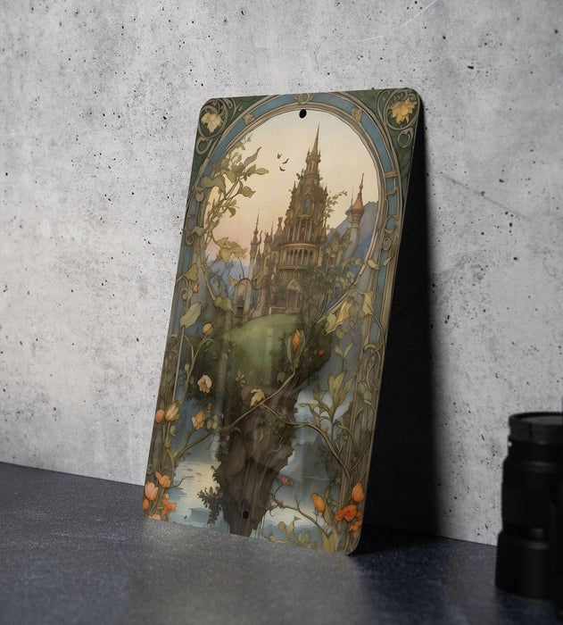 Floating Castle Fantasy Painting Metal Sign - Dreamworld Decor, Sky Fortress, Magical Realm, Enchanted Castle, Airborne Wonder
