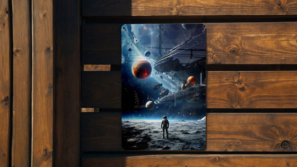 Fantasy Space Astronaut Art Metal Sign - Cosmic Explorer, Interstellar Travel, Space Suit Dream, Galactic Adventure, Star Walker
