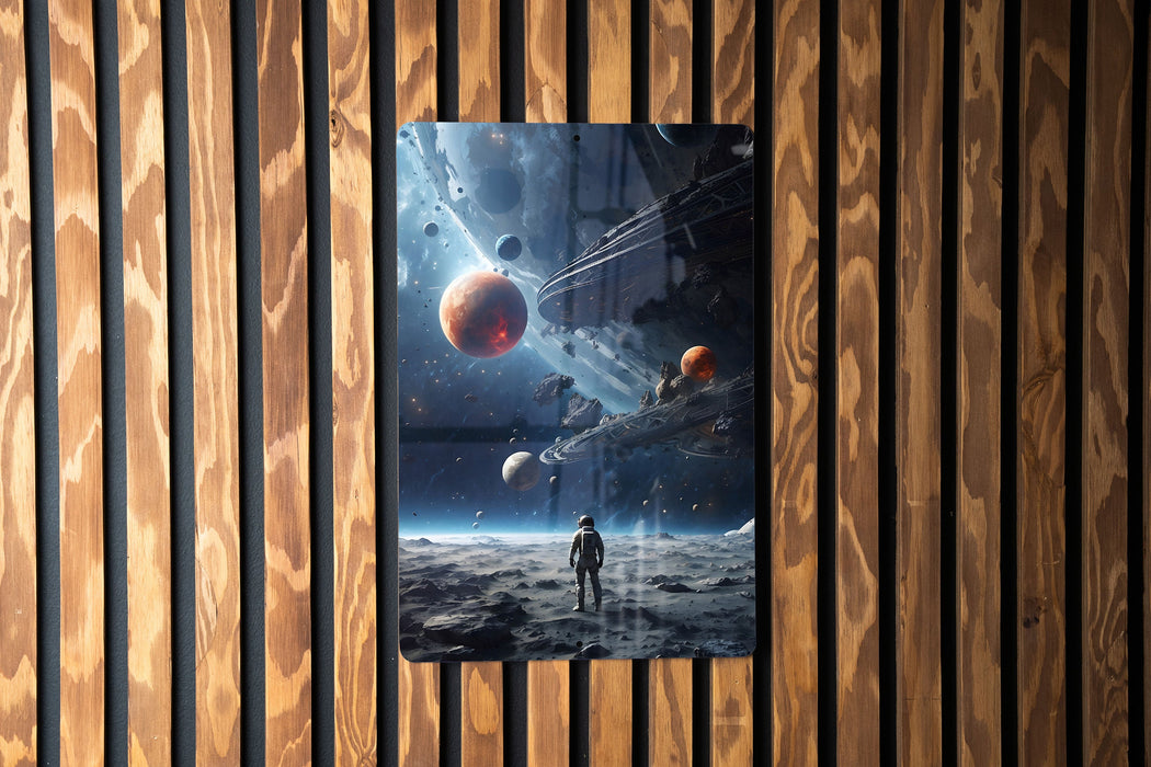 Fantasy Space Astronaut Art Metal Sign - Cosmic Explorer, Interstellar Travel, Space Suit Dream, Galactic Adventure, Star Walker