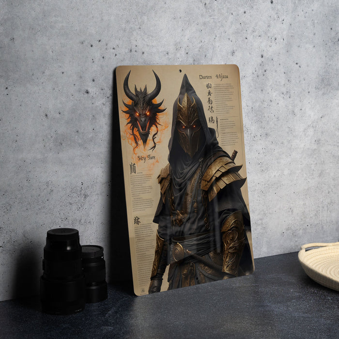 Fantasy Assassin Sketch Art Metal Sign - Dark Warrior, Medieval Rogue, Stealth Fighter, Epic Battle, Heroic Decor