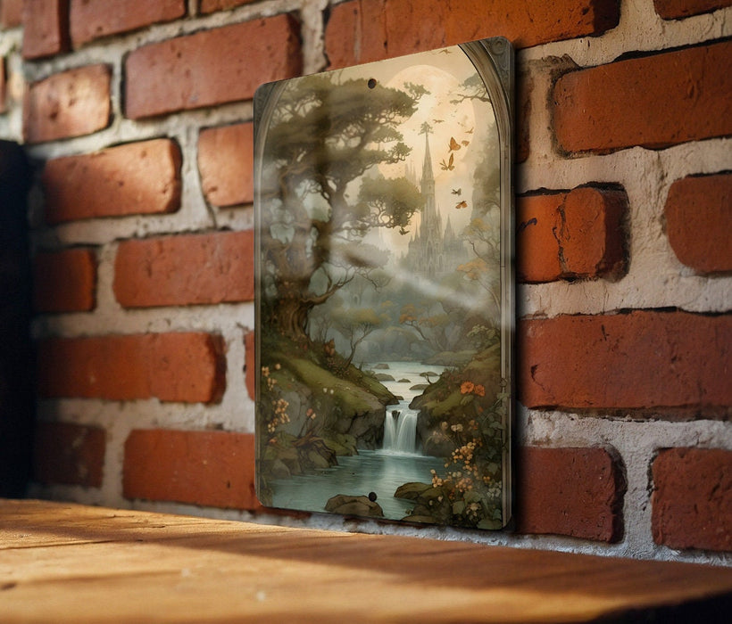 Fantasy Nature Wall Art Metal Sign - Enchanted Forest, Magical Landscape, Mystical Woods, Dreamy Scenery, Fairy Tale Decor