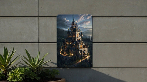 Castle in Nature Fantasy Wall Art Metal Sign - Mystical Fortress, Enchanted Kingdom, Fairy Tale Castle, Magical Landscape, Epic Scenery