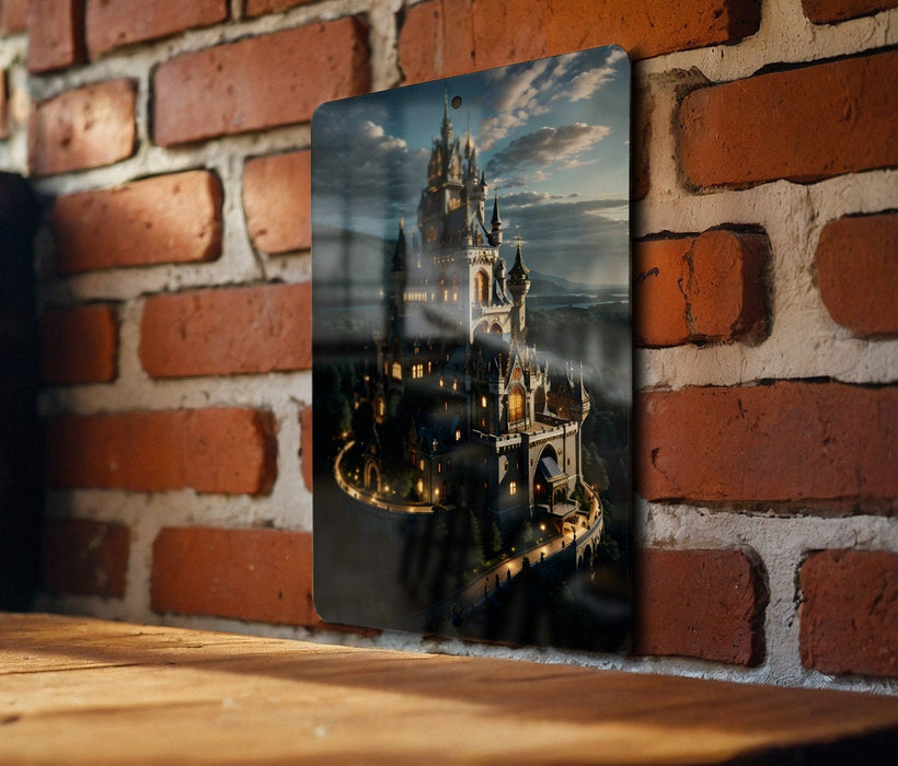 Castle in Nature Fantasy Wall Art Metal Sign - Mystical Fortress, Enchanted Kingdom, Fairy Tale Castle, Magical Landscape, Epic Scenery