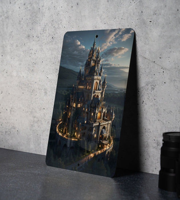 Castle in Nature Fantasy Wall Art Metal Sign - Mystical Fortress, Enchanted Kingdom, Fairy Tale Castle, Magical Landscape, Epic Scenery