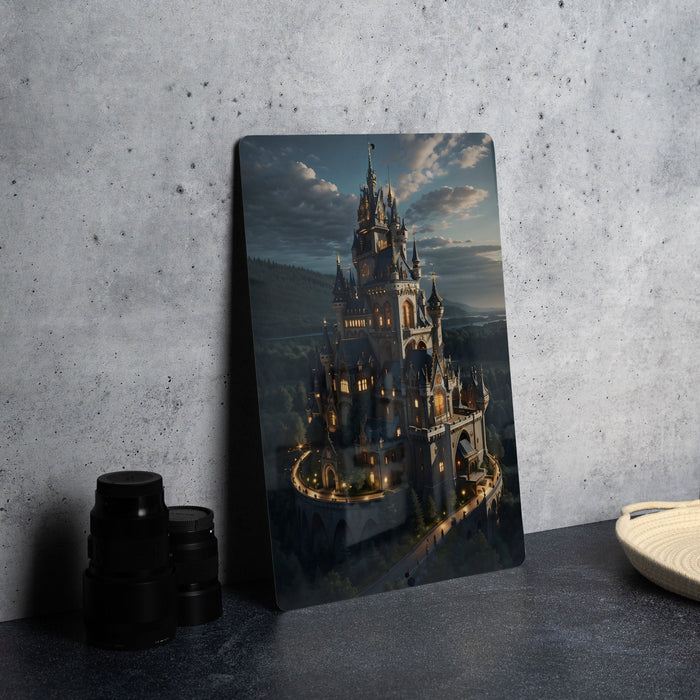 Castle in Nature Fantasy Wall Art Metal Sign - Mystical Fortress, Enchanted Kingdom, Fairy Tale Castle, Magical Landscape, Epic Scenery