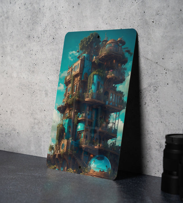 Colorful Nature House Wall Art Metal Sign - Funky Home Decor, Vibrant Landscape, Quirky Art, Whimsical Living, Joyful Scenery