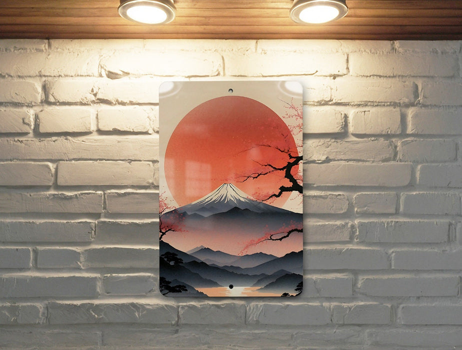 Simplistic Japanese Mountain Wall Art Metal Sign - Minimalist Nature, Zen Landscape, Oriental Scenery, Peaceful View, Asian Art