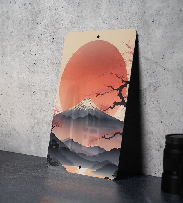 Simplistic Japanese Mountain Wall Art Metal Sign - Minimalist Nature, Zen Landscape, Oriental Scenery, Peaceful View, Asian Art