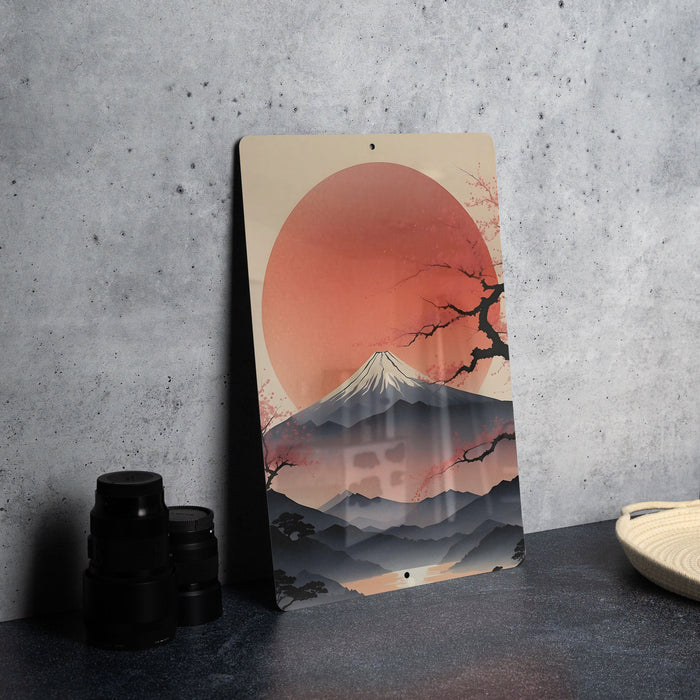 Simplistic Japanese Mountain Wall Art Metal Sign - Minimalist Nature, Zen Landscape, Oriental Scenery, Peaceful View, Asian Art