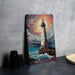 Colorful Night Sky Lighthouse Wall Art Metal Sign - Guiding Light, Starry Seascape, Nautical Decor, Beacon of Hope, Ocean View