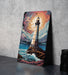 Colorful Night Sky Lighthouse Wall Art Metal Sign - Guiding Light, Starry Seascape, Nautical Decor, Beacon of Hope, Ocean View