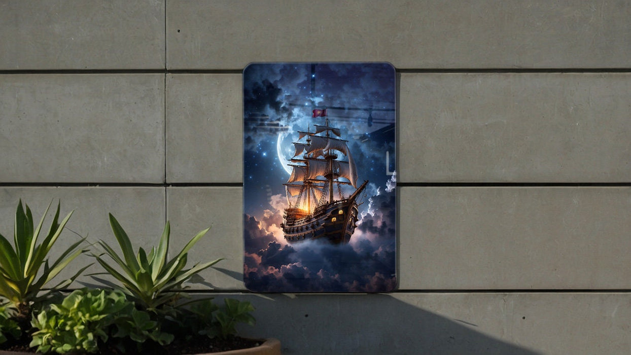 Fantasy Ship Clouds Wall Art Metal Sign - Floating Vessel, Dreamy Skies, Airborne Adventure, Cloudscape Journey, Mystic Voyage