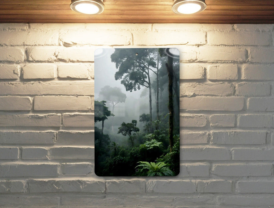 Foggy Jungle Nature Wall Art Metal Sign - Misty Wilderness, Enchanted Forest, Mysterious Landscape, Nature's Mystery, Serene Jungle