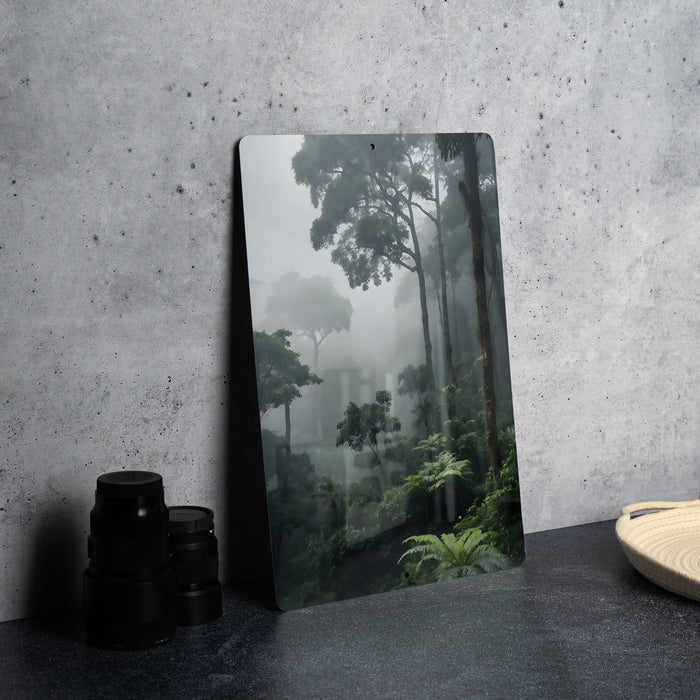 Foggy Jungle Nature Wall Art Metal Sign - Misty Wilderness, Enchanted Forest, Mysterious Landscape, Nature's Mystery, Serene Jungle