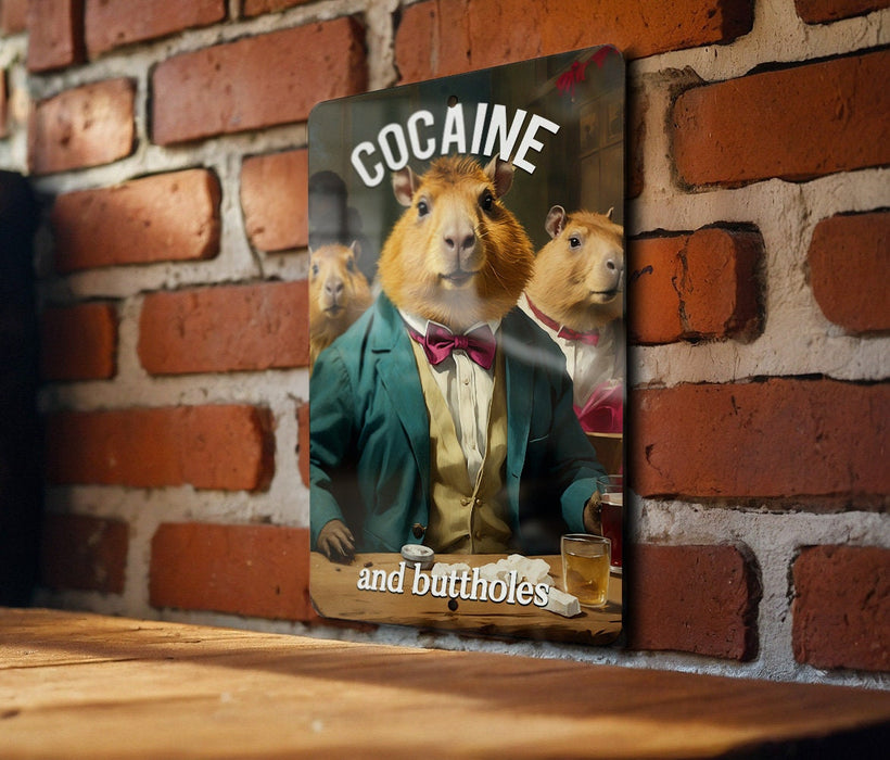 Cocaine & Buttholes Metal Sign - Edgy Humor, Bold Statement, Unique Bar Decor