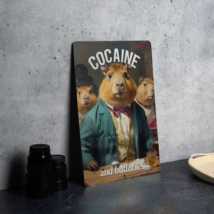 Cocaine & Buttholes Metal Sign - Edgy Humor, Bold Statement, Unique Bar Decor
