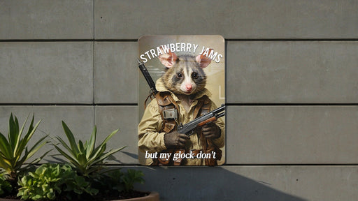 Strawberry Jams But My Glock Don't Metal Sign - Food Humor, Safety Message, Unique Kitchen Decor